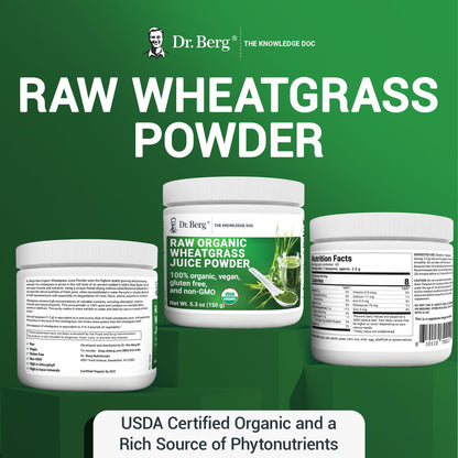 Dr. Berg's Wheatgrass Superfood Powder - Raw Juice Organic Ultra-Concentrated Rich in Vitamins & Nutrients - Chlorophyll & Trace Minerals - 60 Servings - Gluten-Free Non-GMO - 5.3 oz (3 Pack)