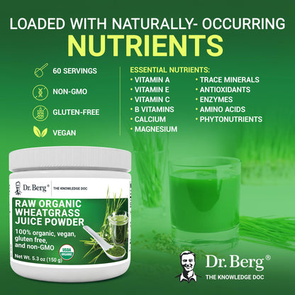 Dr. Berg's Wheatgrass Superfood Powder - Raw Juice Organic Ultra-Concentrated Rich in Vitamins & Nutrients - Chlorophyll & Trace Minerals - 60 Servings - Gluten-Free Non-GMO - 5.3 oz (3 Pack)