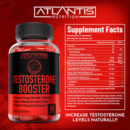 Atlantis Nutrition Testosterone Booster 2-Pack (120 Gummies) + Sugar Free Keto Apple Cider Vinegar 60 Gummies