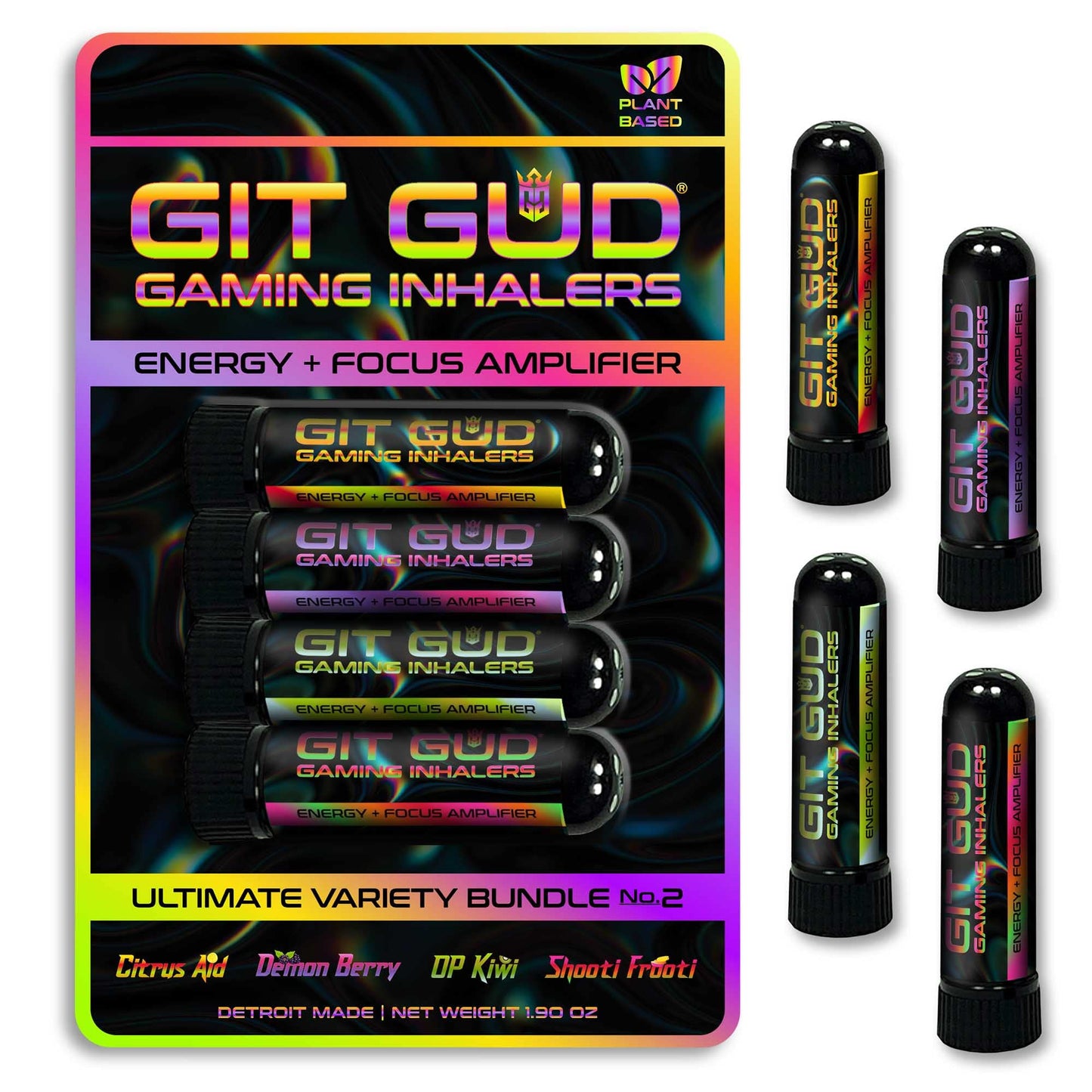 GIT GUD® Gaming Sticks | Energy + Focus Amplifier for Esports Athlete Gamer | Stimulating Aromatherapy Scent | Portable Performance Nasal Disposable | Ultimate Variety No. 2 (4 Pack)