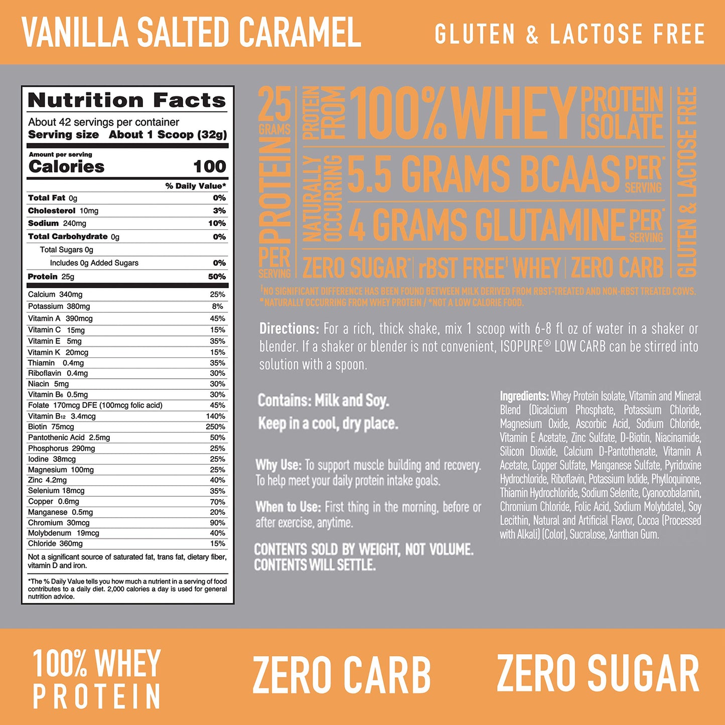 Isopure Protein Powder, Zero Carb Whey Isolate with Vitamin C & Zinc for Immune Support, 25g Protein, Keto Friendly, Vanilla Salted Caramel, 42 Servings, 3 Pounds (Packaging May Vary)